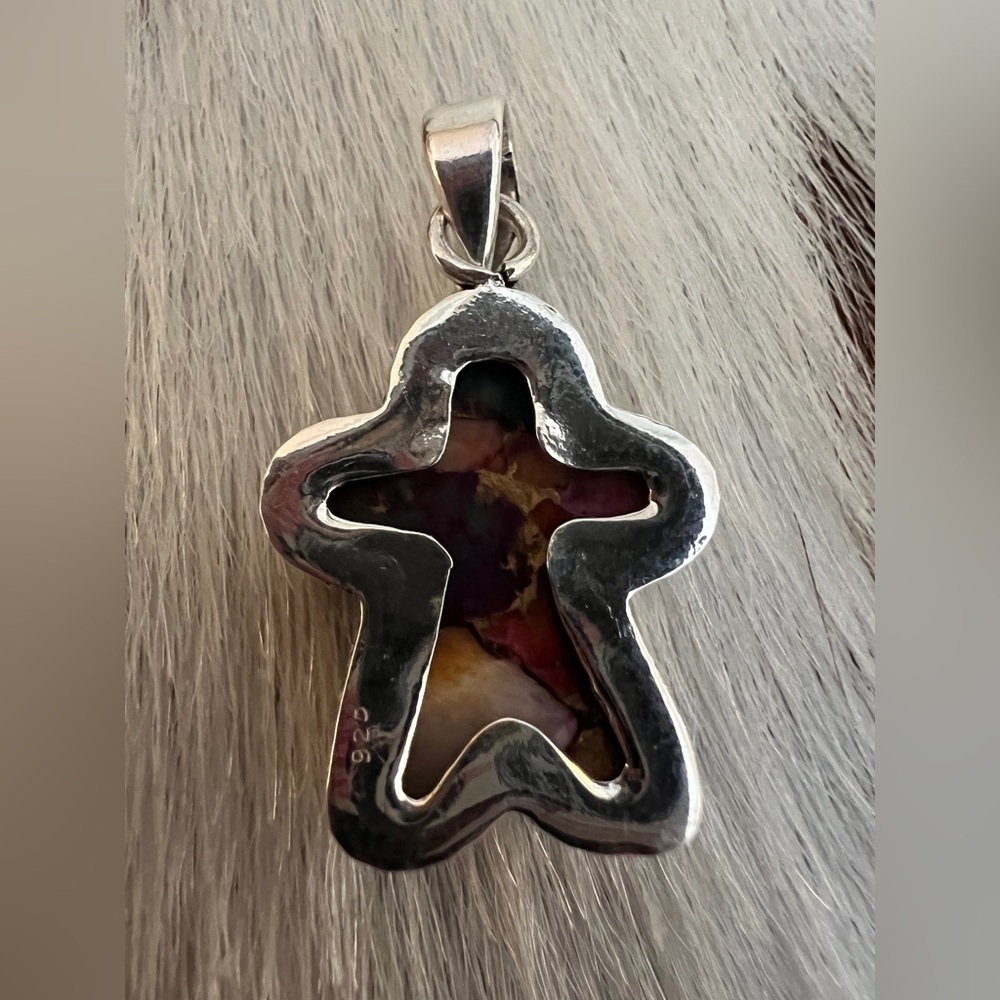 ❤️ Gingerbread Man Pink Dahlia Kingman Turquoise 925 Navajo Pendant 1.26”L - Picture 9 of 12